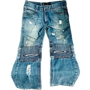 Krome Moto Jeans 33 34 Men Blue Ripped Distressed Denim Streetwear Grunge Skater